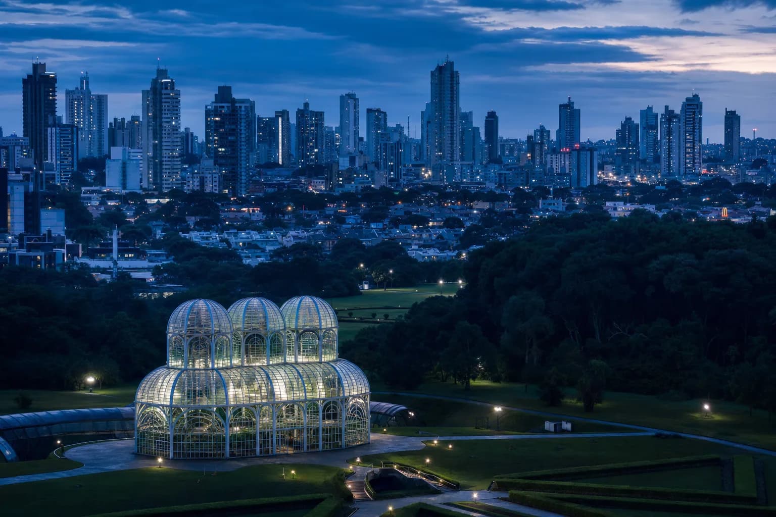 Curitiba, Brazil, at dusk